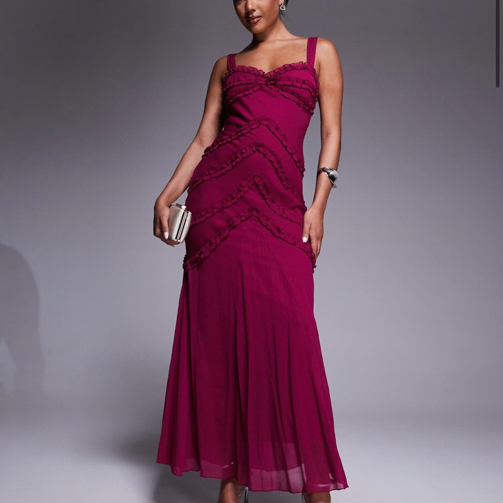ASOS DESIGN cami ruffle detailing maxi dress in raspberry. size 2. NWT